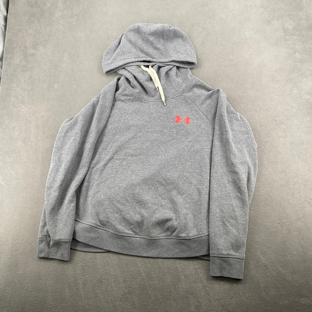 Under Armour Rival Fleece Hoodie Gray Orange Logo Loose Fit XL Pullover Mens